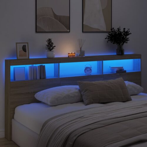 Headboard Cabinet with LED Sonoma Oak 220x17x102cm - Image 2