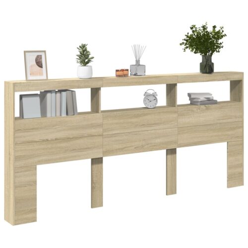 Headboard Cabinet with LED Sonoma Oak 220x17x102cm - Image 6
