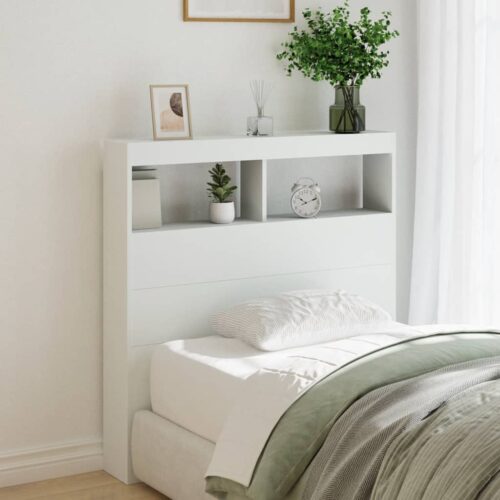 Headboard Cabinet with LED White 100x17x102cm