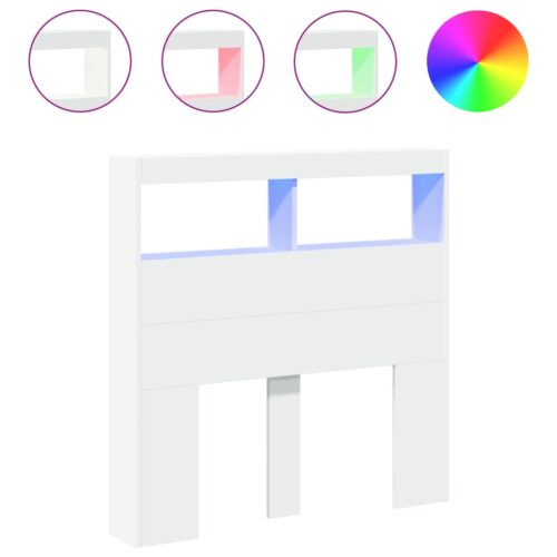 Headboard Cabinet with LED White 100x17x102cm - Image 2
