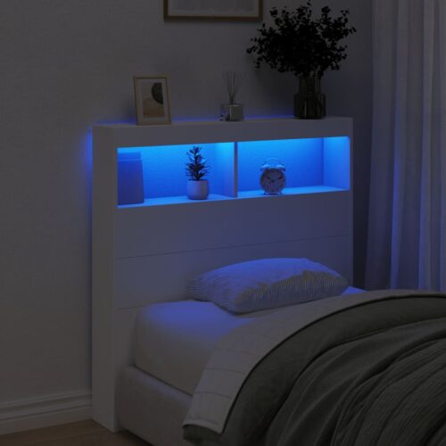 Headboard Cabinet with LED White 100x17x102cm - Image 4