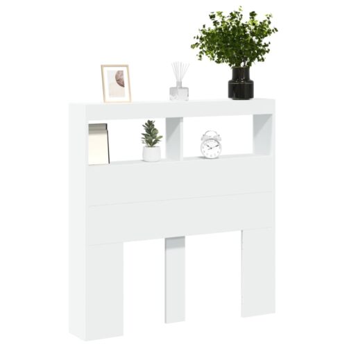 Headboard Cabinet with LED White 100x17x102cm - Image 5