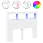 Headboard Cabinet with LED White 120x17x102cm