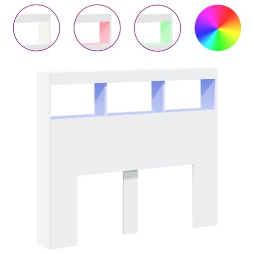 Headboard Cabinet with LED White 120x17x102cm