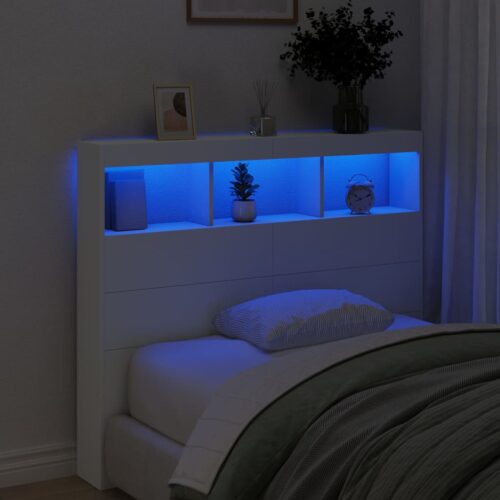 Headboard Cabinet with LED White 120x17x102cm - Image 4