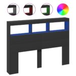 Headboard Cabinet with LED Black 140x17x102cm