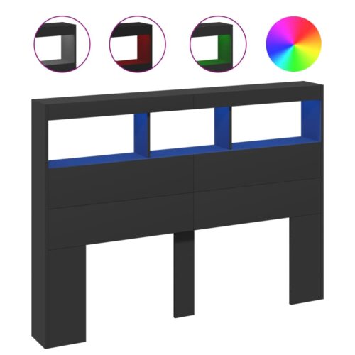 Headboard Cabinet with LED Black 140x17x102cm