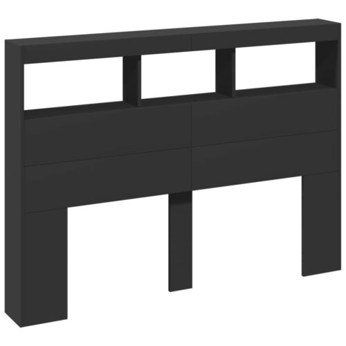 Headboard Cabinet with LED Black 140x17x102cm - Image 3