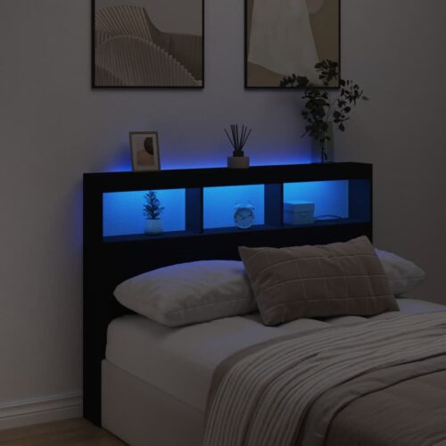 Headboard Cabinet with LED Black 140x17x102cm - Image 4