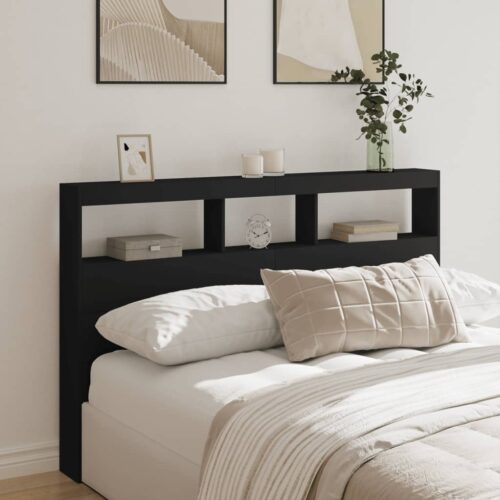 Headboard Cabinet with LED Black 160x17x102cm - Image 3
