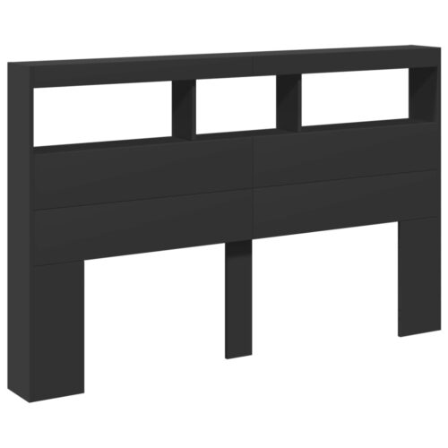 Headboard Cabinet with LED Black 160x17x102cm - Image 4