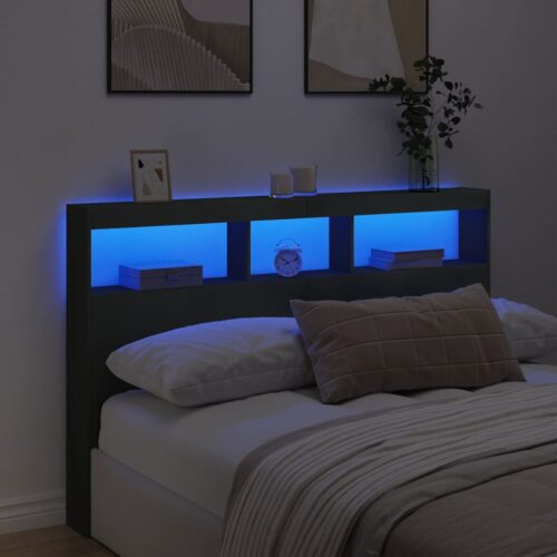 Headboard Cabinet with LED Black 160x17x102cm
