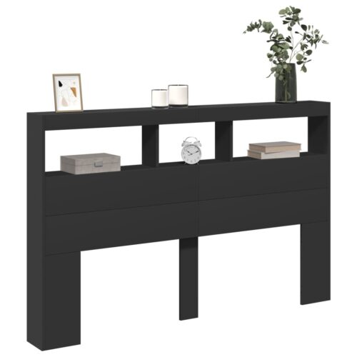 Headboard Cabinet with LED Black 160x17x102cm - Image 6