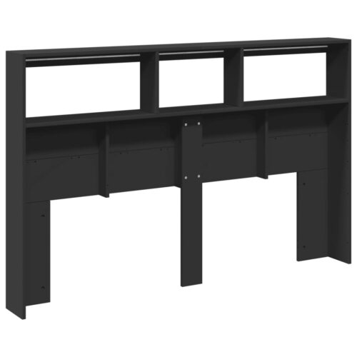 Headboard Cabinet with LED Black 160x17x102cm - Image 9