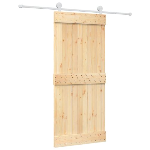 Sliding Door with Hardware Set 90x210cm Solid Wood Pine - Image 2