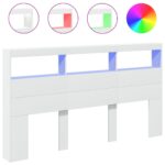 Headboard Cabinet with LED White 180x17x102cm