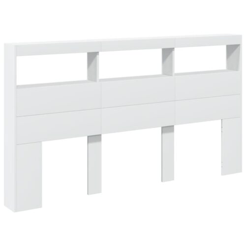 Headboard Cabinet with LED White 180x17x102cm - Image 3