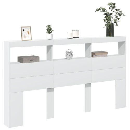 Headboard Cabinet with LED White 180x17x102cm - Image 5