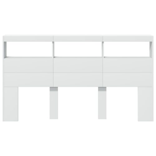 Headboard Cabinet with LED White 180x17x102cm - Image 6