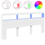Headboard Cabinet with LED White 220x17x102cm