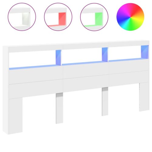 Headboard Cabinet with LED White 220x17x102cm