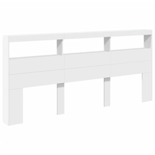 Headboard Cabinet with LED White 220x17x102cm - Image 3