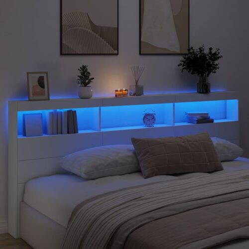 Headboard Cabinet with LED White 220x17x102cm - Image 4