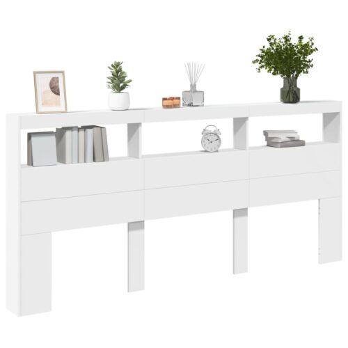 Headboard Cabinet with LED White 220x17x102cm - Image 5