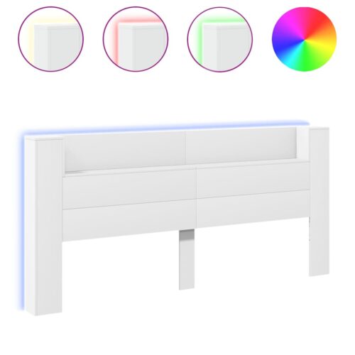 Headboard Cabinet with LED White 220x16.5x103.5cm