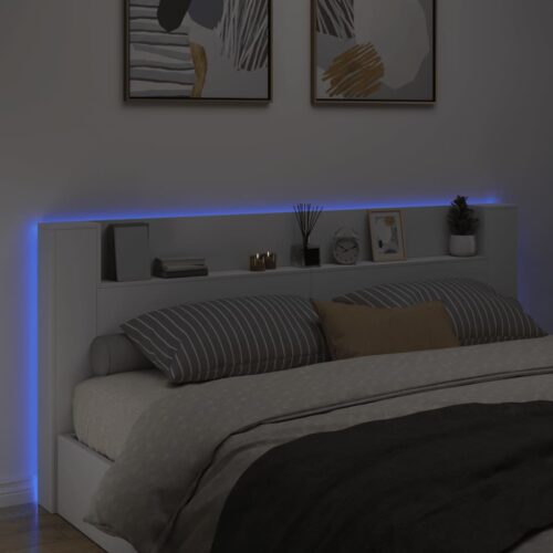 Headboard Cabinet with LED White 220x16.5x103.5cm - Image 4