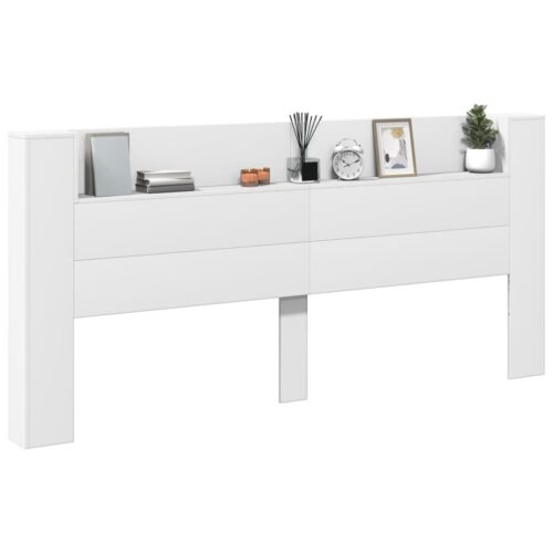 Headboard Cabinet with LED White 220x16.5x103.5cm - Image 5