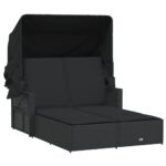 Double Sun Lounger with Canopy Cushions Black Poly Rattan