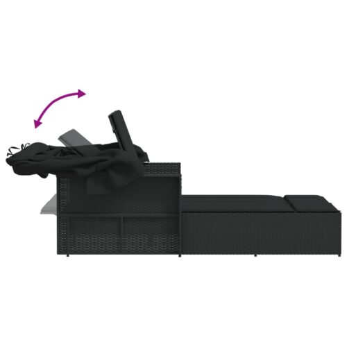 Double Sun Lounger with Canopy Cushions Black Poly Rattan - Image 8