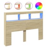 Headboard Cabinet with LED Sonoma Oak 140x17x102cm