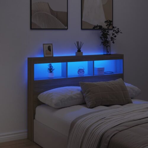 Headboard Cabinet with LED Sonoma Oak 140x17x102cm - Image 4
