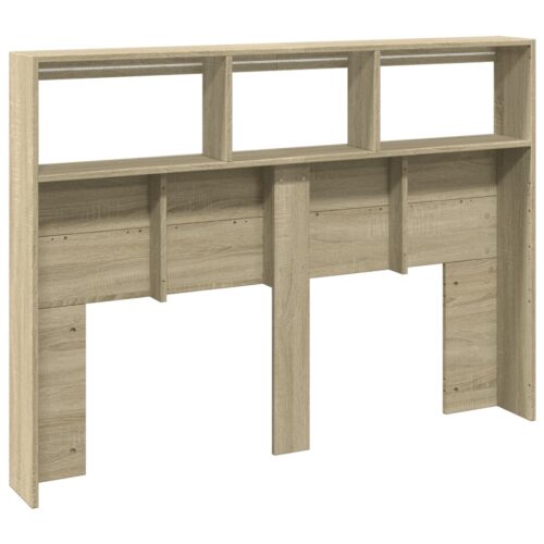 Headboard Cabinet with LED Sonoma Oak 140x17x102cm - Image 8