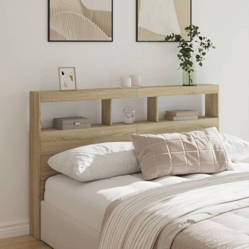 Headboard Cabinet with LED Sonoma Oak 160x17x102cm - Image 2