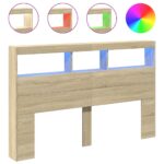 Headboard Cabinet with LED Sonoma Oak 160x17x102cm