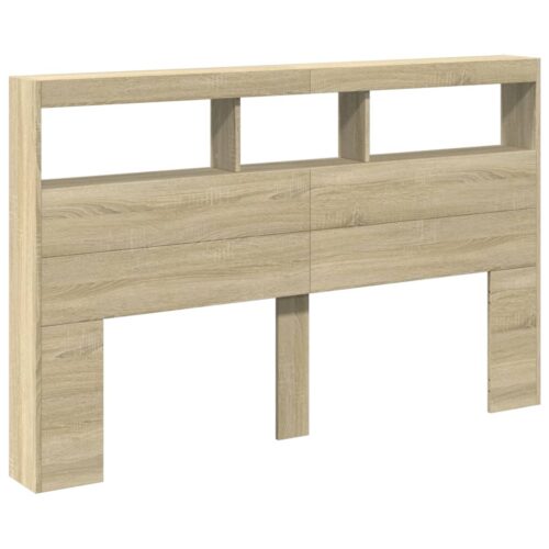 Headboard Cabinet with LED Sonoma Oak 160x17x102cm - Image 4
