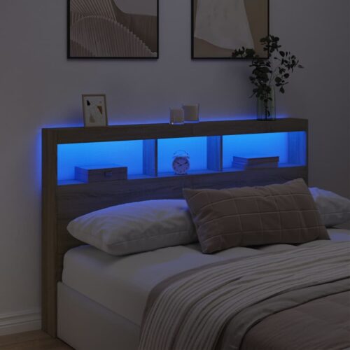 Headboard Cabinet with LED Sonoma Oak 160x17x102cm - Image 5
