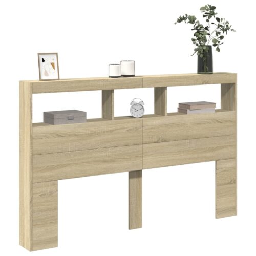 Headboard Cabinet with LED Sonoma Oak 160x17x102cm - Image 6