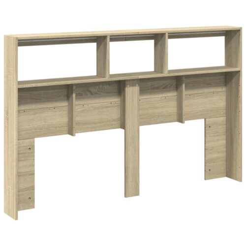 Headboard Cabinet with LED Sonoma Oak 160x17x102cm - Image 9