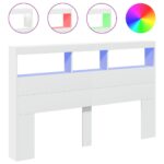 Headboard Cabinet with LED White 160x17x102cm
