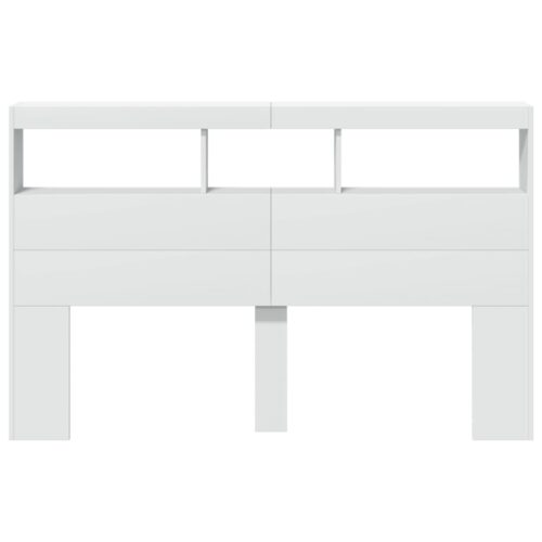 Headboard Cabinet with LED White 160x17x102cm - Image 6