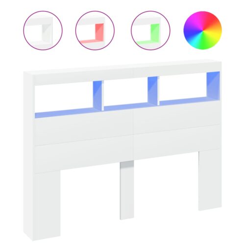 Headboard Cabinet with LED White 140x17x102cm