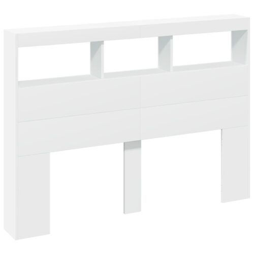 Headboard Cabinet with LED White 140x17x102cm - Image 3