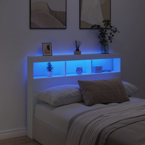 Headboard Cabinet with LED White 140x17x102cm - Image 4