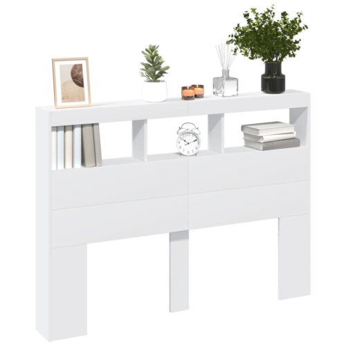 Headboard Cabinet with LED White 140x17x102cm - Image 5