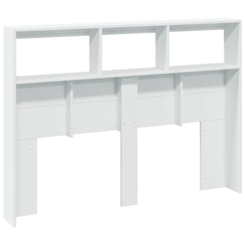 Headboard Cabinet with LED White 140x17x102cm - Image 8