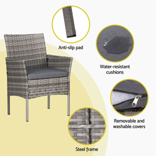 Gardeon 4 Seater Outdoor Sofa Set Wicker Setting Table Chair Furniture Grey - Image 5